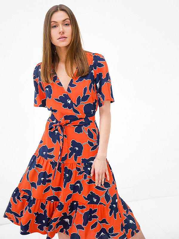 Atella viskozinė suknelė "Bella Orange - Navy Flowers Print"