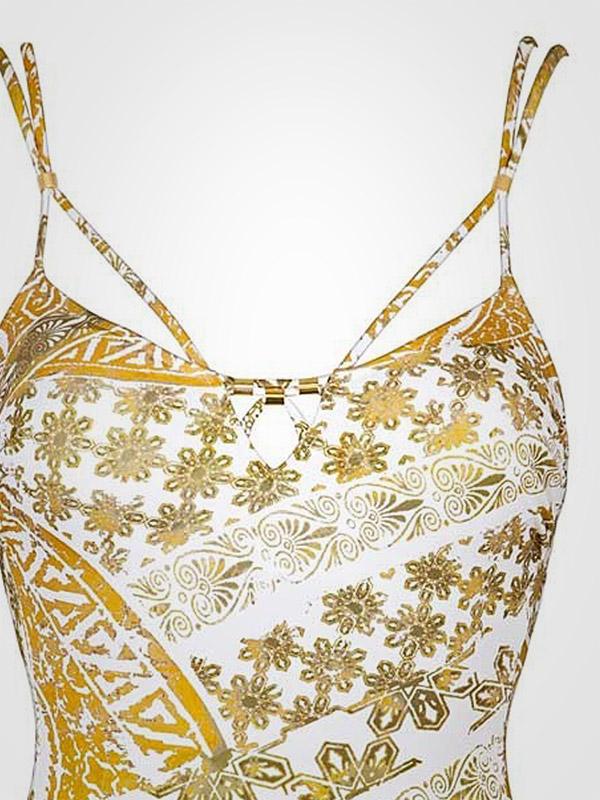 Maryan Mehlhorn vientisas maudymosi kostiumėlis "Orient White - Gold Ornament Print"