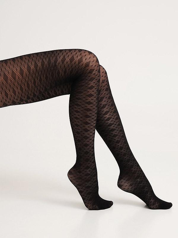 Giulia Patterned Tights Lacery N.3 60 Den Nero