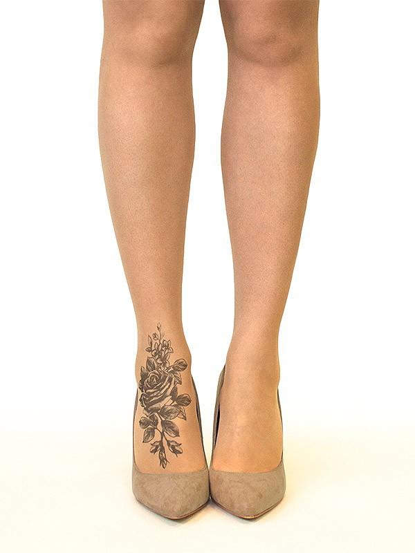 Stop & Stare pėdkelnės su tatuiruote "Shaded Rose 20 Den Sun"
