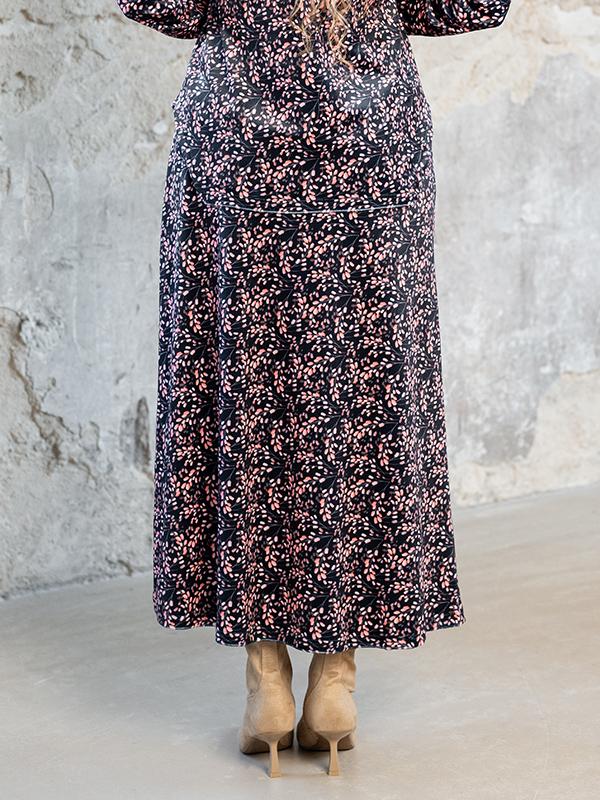 Lega Long Velour Skirt Viki Black - Rose Flower Print Velour