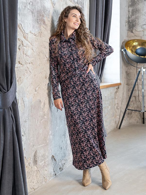 Lega Velour Buttoned Blouse Viki Black - Rose Flower Print Velour