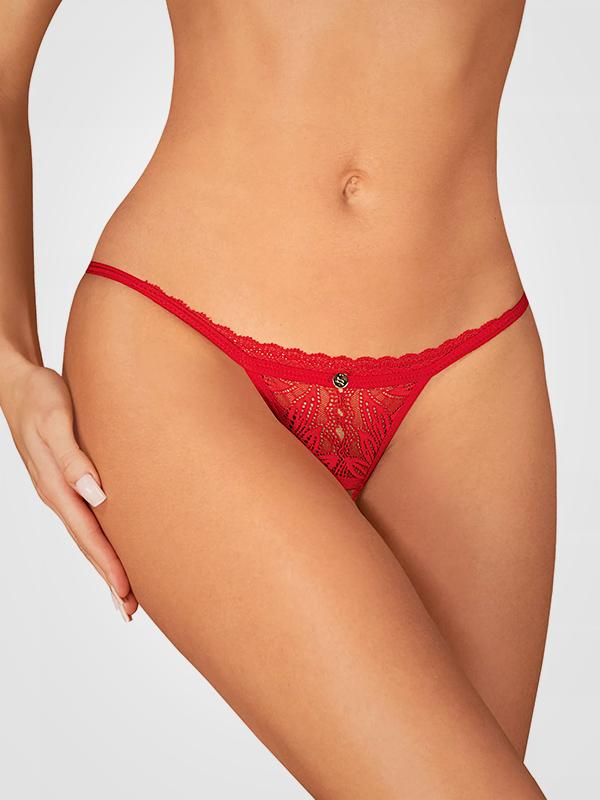 Obsessive Lace Crotchless Thong  Chilisa Red