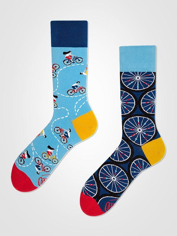 Many Mornings unisex medvilninės kojinės "The Bicycles Blue - Yellow - Red"