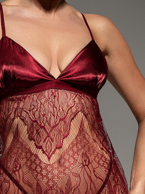 Gatta Sheer Chemise With Lace Betty Burgundy
