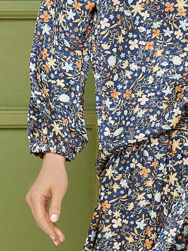 Lega атласная блузка "Zoyla Navy - Multicolor Flower Print"