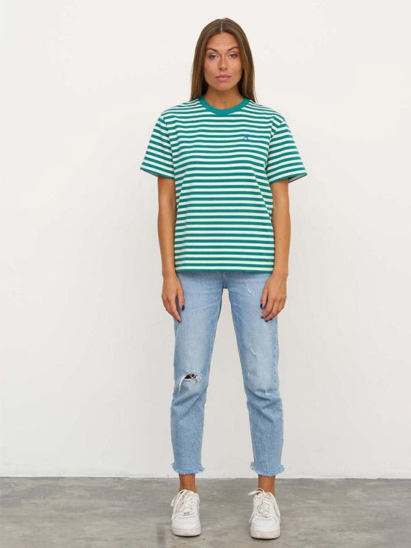 Atella marškinėliai su medvilne "Linda Green - White Stripes"