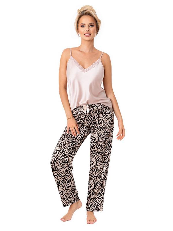 Donna Satin Pyjamas with Long Pants Sheila Long Cappuccino - Black