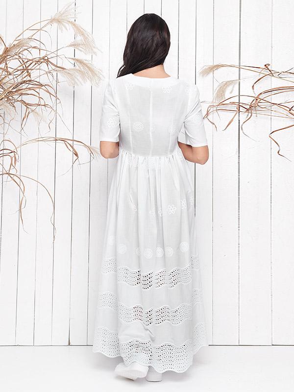 Lega medvilninė siuvinėta maxi suknelė "Una White"