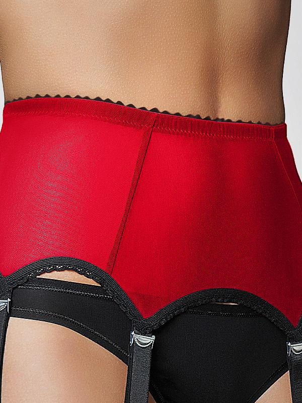 Nylon Dreams 6 Strap Classic Suspender Belt Power Mesh Red - Black