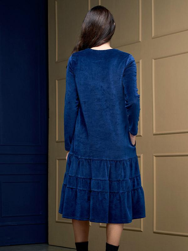 Lega medvilninė platėjanti suknelė "Nomeda Blue Velour"