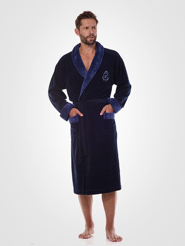 L&L Men's Cotton Dressing Gown Diego Dark Blue Velour