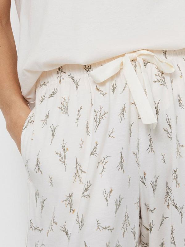 Aruelle длинная пижама из хлопка и модала "Dulce Long Cream - Green Floral Print"
