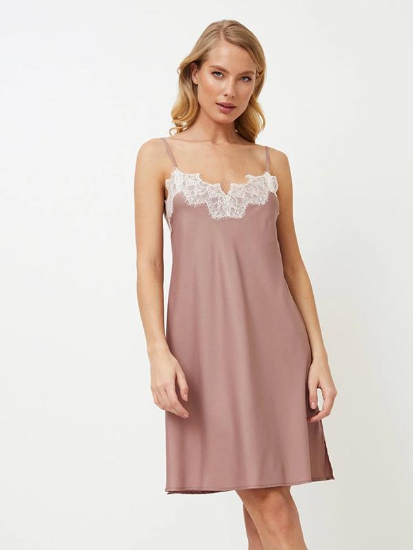 Aruelle ночная рубашка из атласа с шелком  "Primrose Dusty Pink - White"