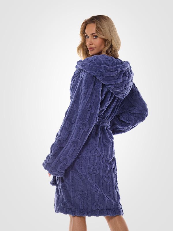 L&L Patterned Hooded Dressing Gown Carina Navy