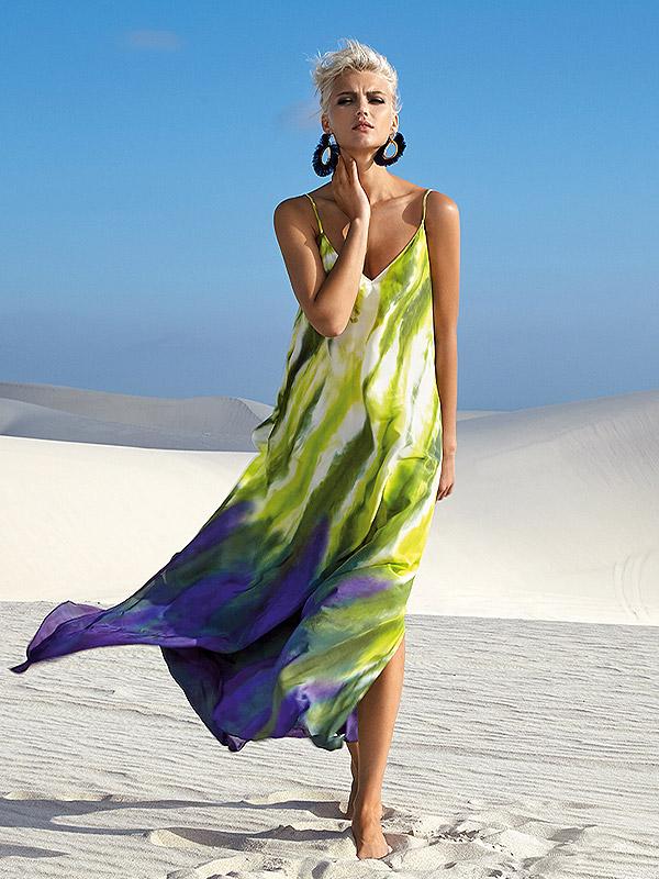 Maryan Mehlhorn paplūdimio viskozinė suknelė "Waterflow Lime - Blue - White"