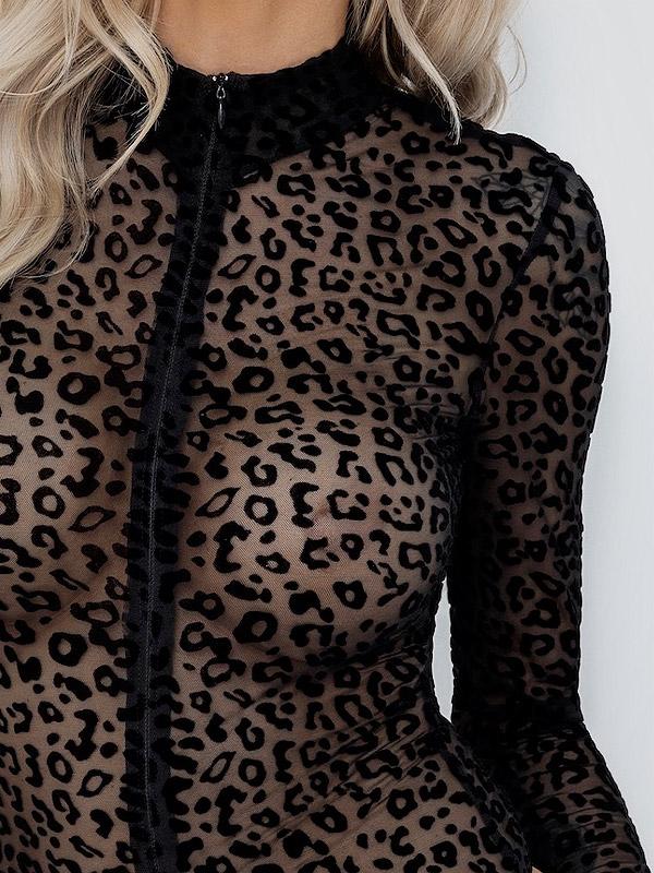 Noir Handmade perregimas tiulio triko su užtrauktuku "Cheetah Velour Black"