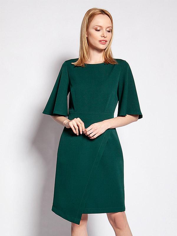 Lanti asimetrinė viskozinė suknelė plačiomis rankovėmis "Kamila Green"