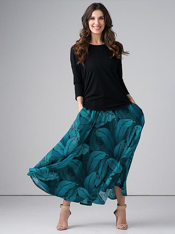 Lega ilgas viskozinis sijonas "Valentina Turquoise Floral Print"