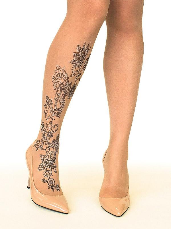 Stop & Stare pėdkelnės su tatuiruote "Floral Henna 20 Den Sun"
