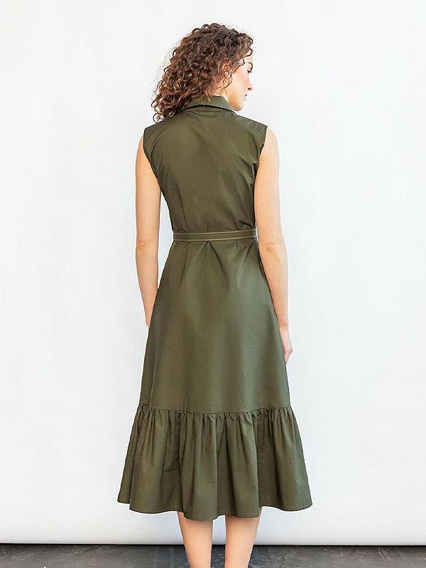 Atella Cotton Sleeveless Military Style Dress Merlina Khaki