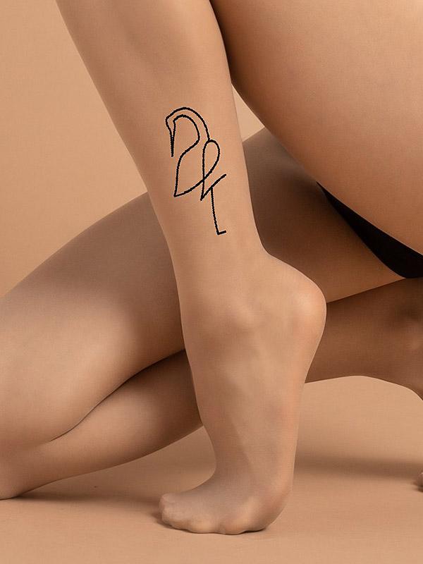Fiore raštuotos pėdkelnės "Demoiselle 10 Den Nude - Black Flamingo Tattoo"
