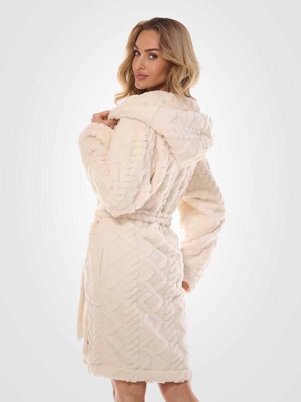 L&L Patterned Hooded Dressing Gown Geo Ecru