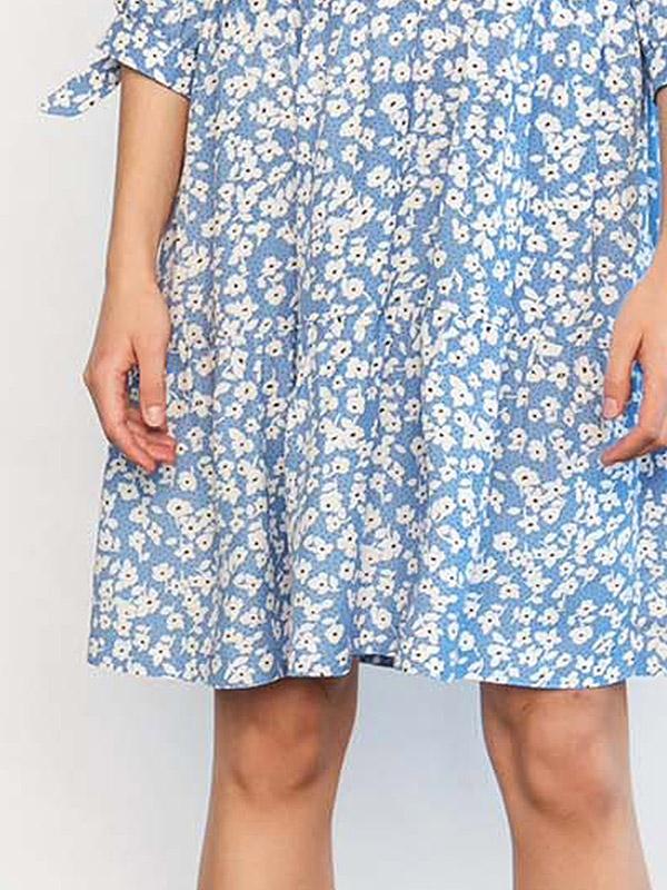 Atella viskozinė susagstoma suknelė "Alana Blue - White Flower Print"