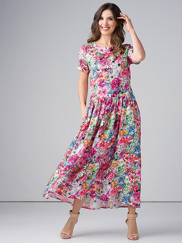 Lega maxi lininė suknelė "Rayana Multicolor Flower Print"