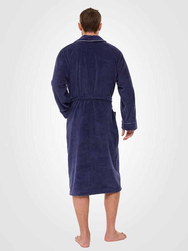 L&L Men's Bathrobe With Bamboo Fiber Raphael Navy