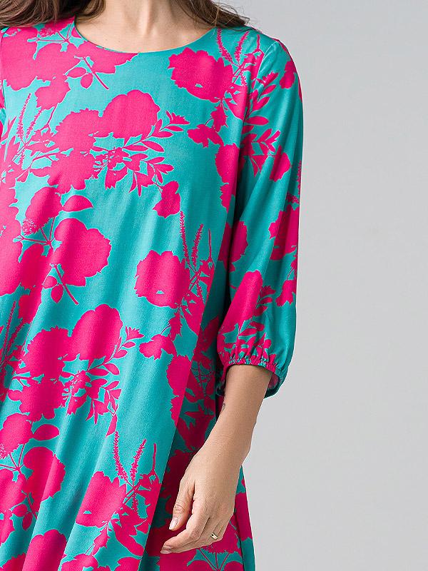 Lega laisvo kirpimo asimetrinė suknelė "Silvia Green - Fuchsia Flower Print"