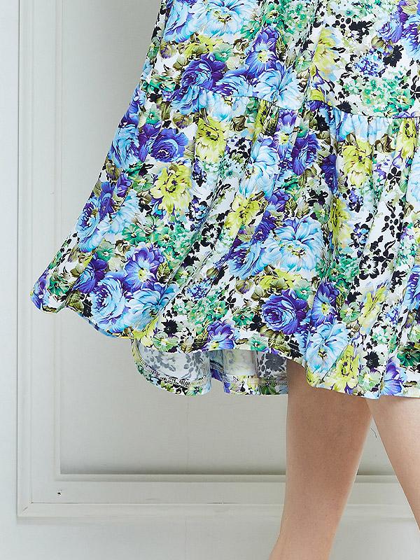 Lega Viscose Midi Skirt Silja Blue - Yellow Flower Print