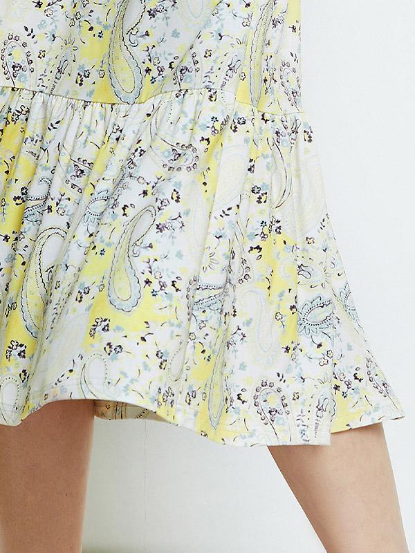 Lega Viscose Midi Skirt Silja Beige - Pastel Ornament Print