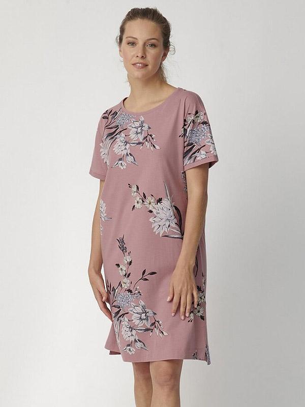 Triumph organinės medvilnės naktiniai "Lounge Me NDK 10 X Dusty Rose - Multicolor Flower Print"