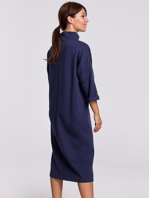 BeWear medvilninė ilga laisvalaikio suknelė paaukštintu kaklu "Quinta Blue"