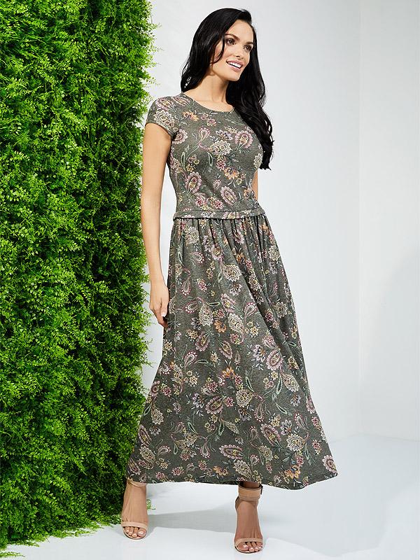 Lega suknelė su linu "Verbena Khaki Flower Print"