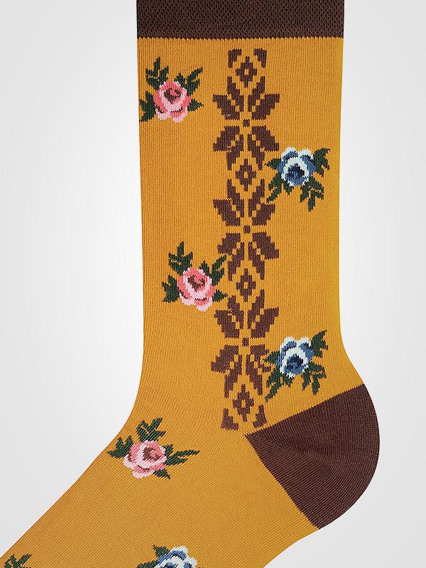 Spalvotos Kojines unisex medvilninės kojinės "Žemaitė Yellow - Brown"