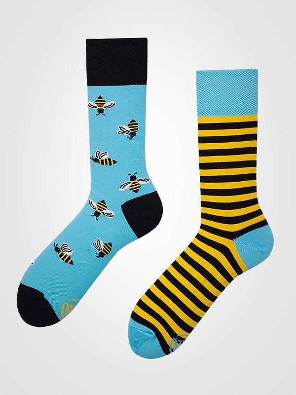 Many Mornings unisex medvilninės kojinės "Bee Bee Arctic Blue - Black - Yellow"
