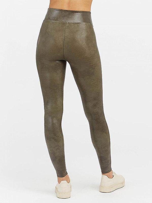 Spanx Faux Leather Shaping Leggings Faux Leather Croc Shine Dark Olive