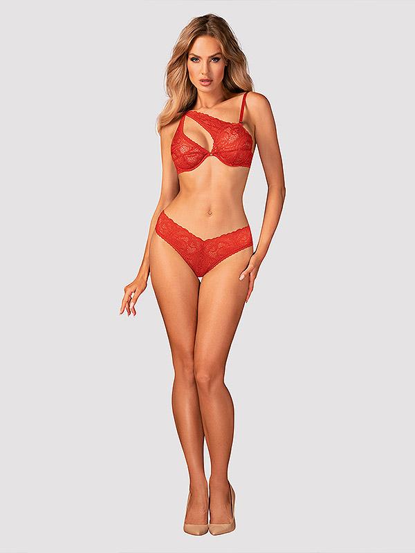 Obsessive 2-piece Lace Asymmetric Lingerie Set Atenica Red