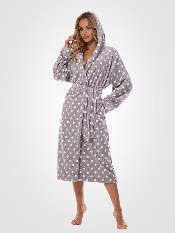 L&L длинный узорчатый халат с капюшоном "Dots Long Grey - White"