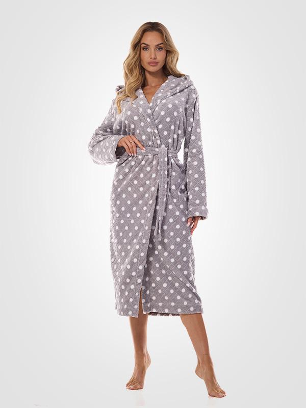 L&L длинный узорчатый халат с капюшоном "Dots Long Grey - White"