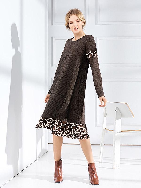 Lega suknelė su dirbtiniu kailiuku "Peony Black - Brown Faux Leopard Fur"