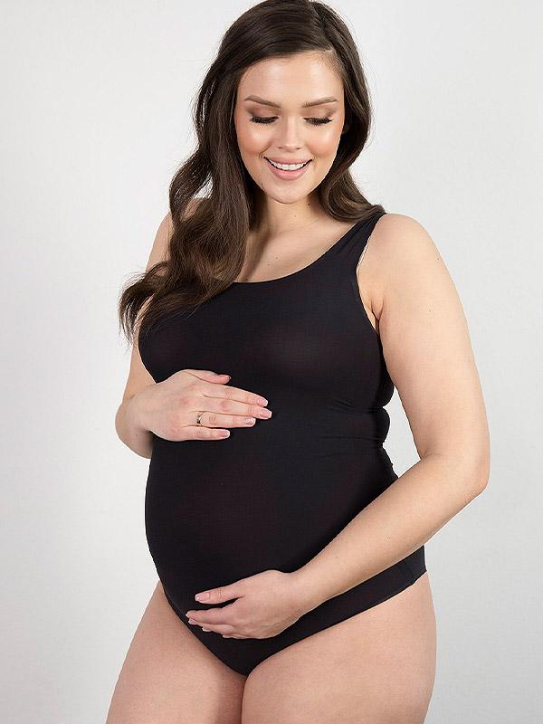 Julimex lazeriu kirpti labai tamprūs apatiniai marškinėliai nėščiosioms "Flexi-One Mama Black"