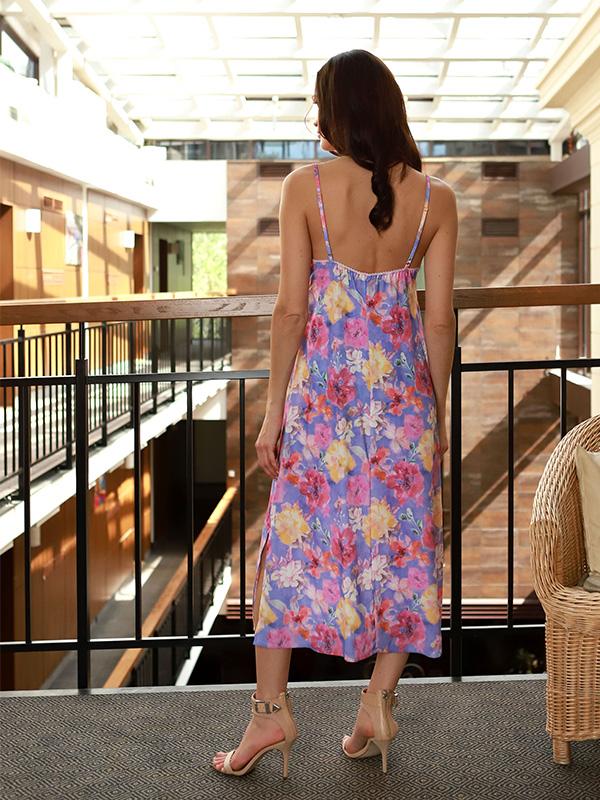 Lega Viscose Midi Dress Ismay Violet - Rose Flower Print