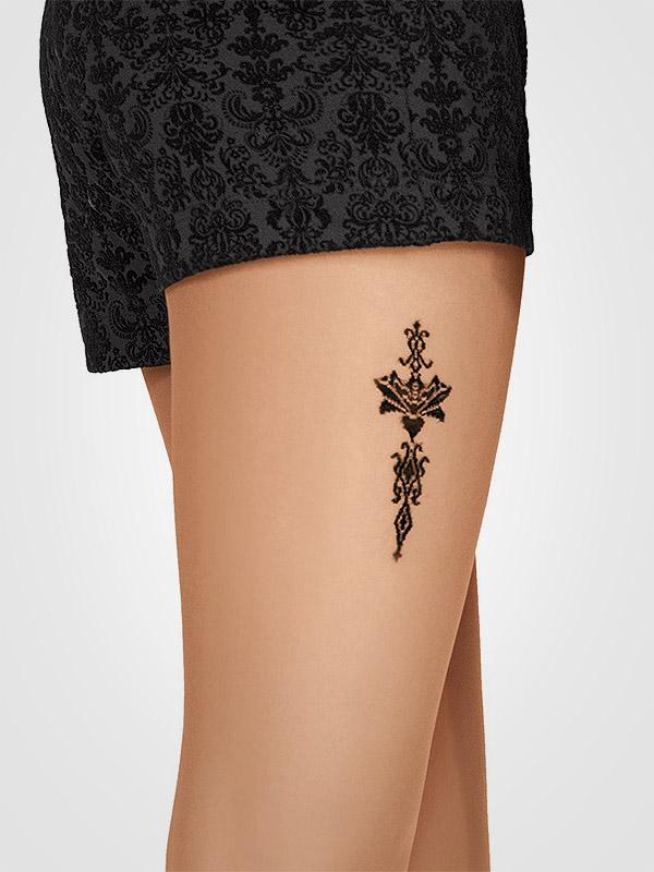 Gatta matinės pėdkelnės su tatuiruote "Art Tattoo 20 Den Golden - Black"