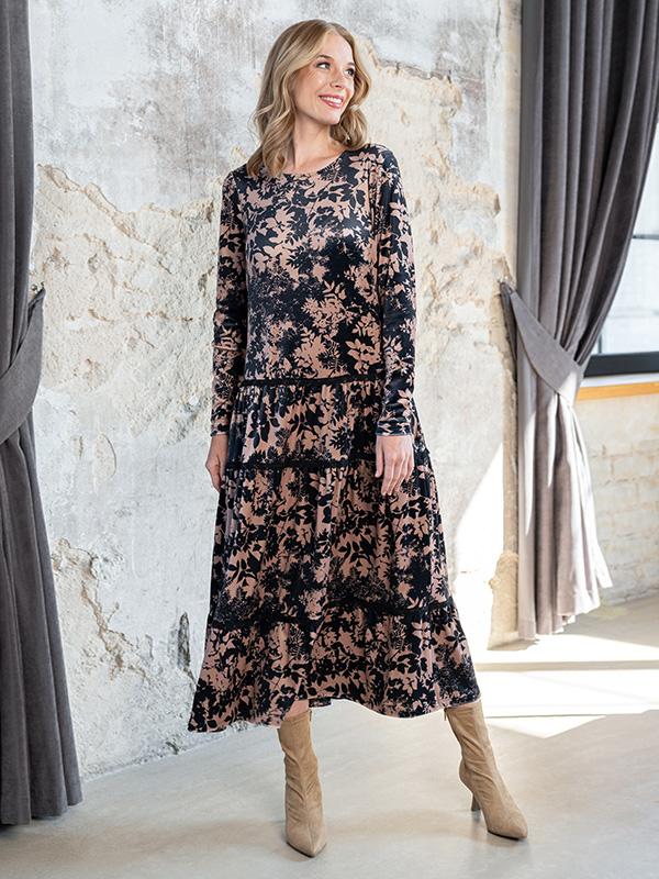 Lega велюровое платье-миди "Kayla Black - Brown Flower Print Velour"