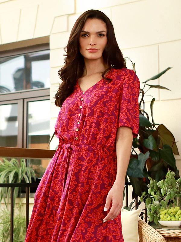 Lega Maxi Viscose Dress Indila Magenta - Orange Flower Print