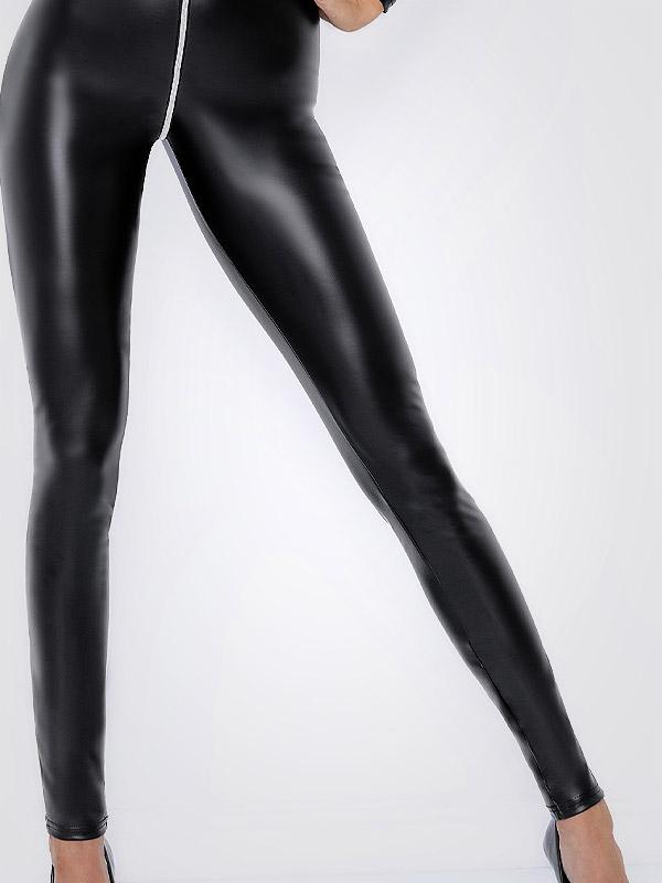 Noir Handmade Wet-effect Zip-up Bodysuit Develina Black