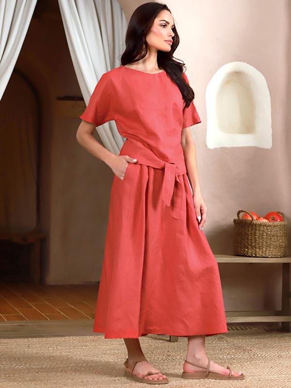 Lega Long Linen Skirt Donella Raspberry